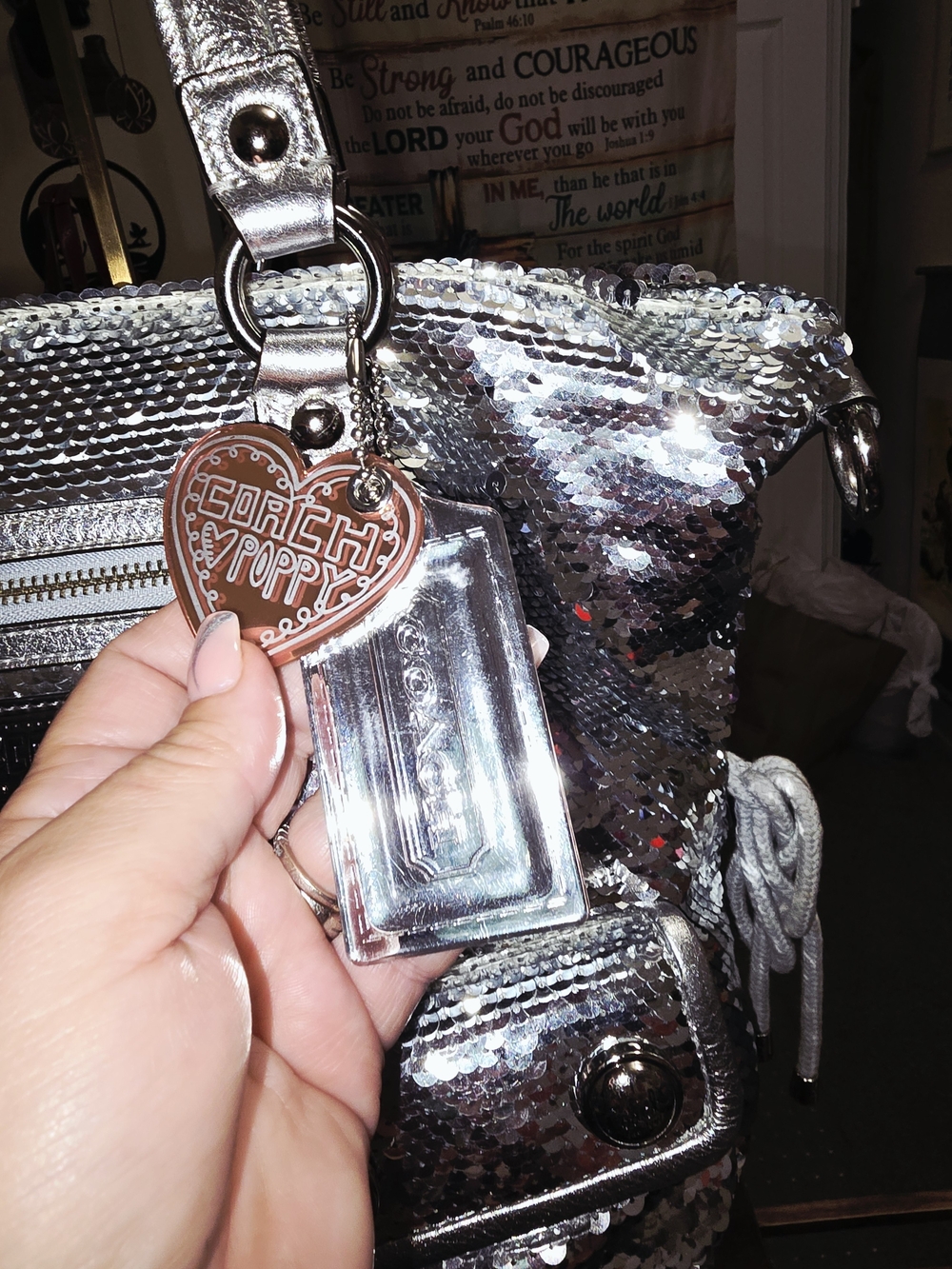 Coach Poppy Silver Sequin Spotlight Tote Bag - Picture 4 of 10